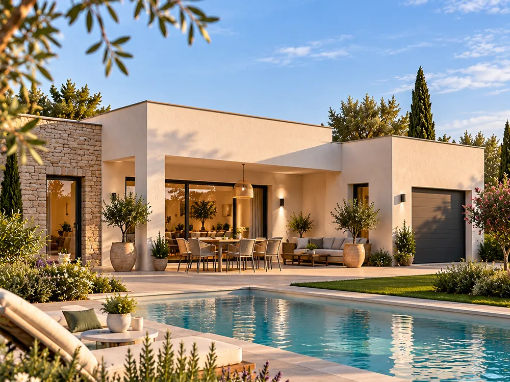 Villa contemporaine à toit plat avec piscine et terrasse