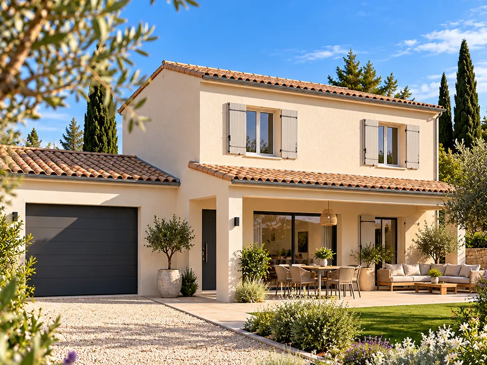 Maison traditionnelle à étage avec volets et garage
